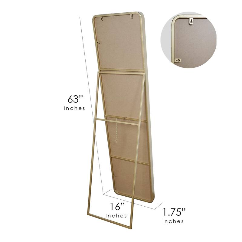 Gold Steel Freestanding Full Length Floor Mirror with Easel 16" x 63